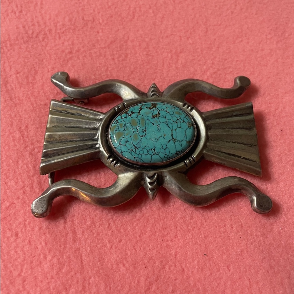 Native American Turquoise Sterling Belt Buckle Overlay